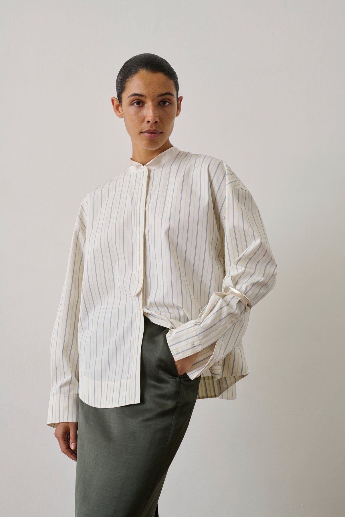 Chemise Idesia - Écru/Bleu - Coton - Femme vue 1